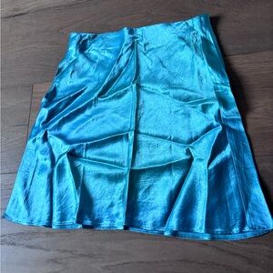 Babaton Shiny Turquoise A-Line Skirt